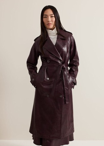 Phase Eight Carla Croc Pu Trench Coats Burgundy Australia | UB6501923